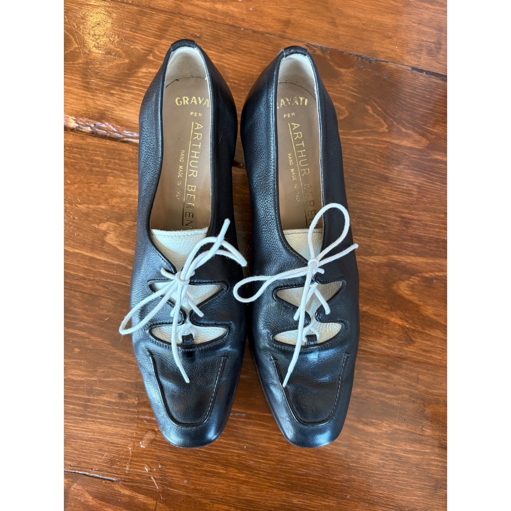 Gravati Per Arthur Beren Black Leather Lace Up Block Heel Pumps Italy Shoes